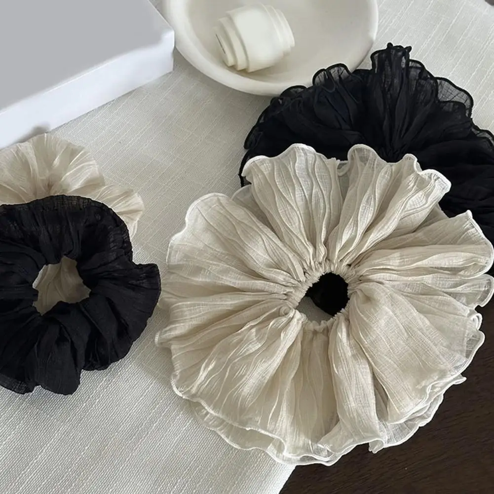 

Scrunchie Design Hair Tie Elegant Pleated Double Layer Hair Ring Stylish Elastic Ponytail Scrunchie for Women Solid Color Fabric