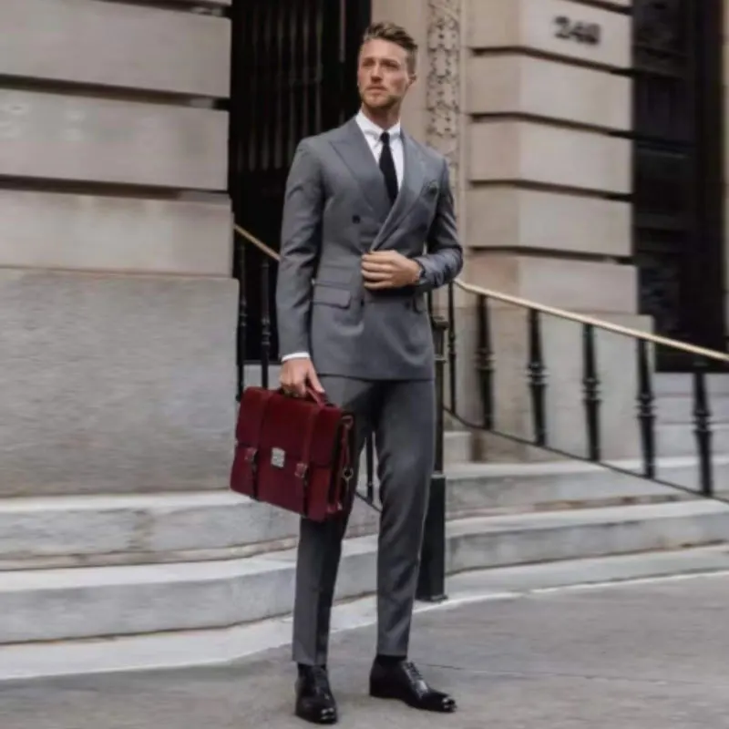 

Официальный костюм из 2 предметов, блейзер и брюки, однотонный двубортный официальный костюм в Корейском стиле на пуговицах, костюм для жениха на свадьбу, весна-осень