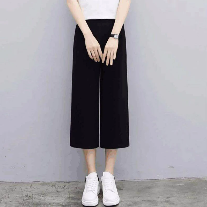 

Wide Leg Pants Women Spring Pure Black Korean All-match Trendy Elegant Casual Daily Female Trousers Elastic Waist Hot Sale Chic