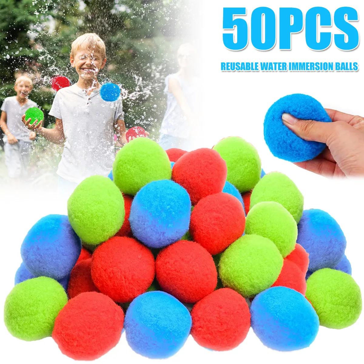 

50Pcs Reusable Water Balls Outdoor Immersion Balls Rapid Fill Bouncing Soaker Balls High Absorbent Splash Soaker Bomb Ball Water