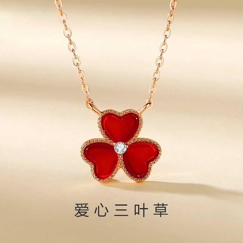 Wholesale Rose Gold Love Clover Necklace Women's Versatile Summer New Light Luxury Agate Clavicle Chain Fashion Design Jewelry