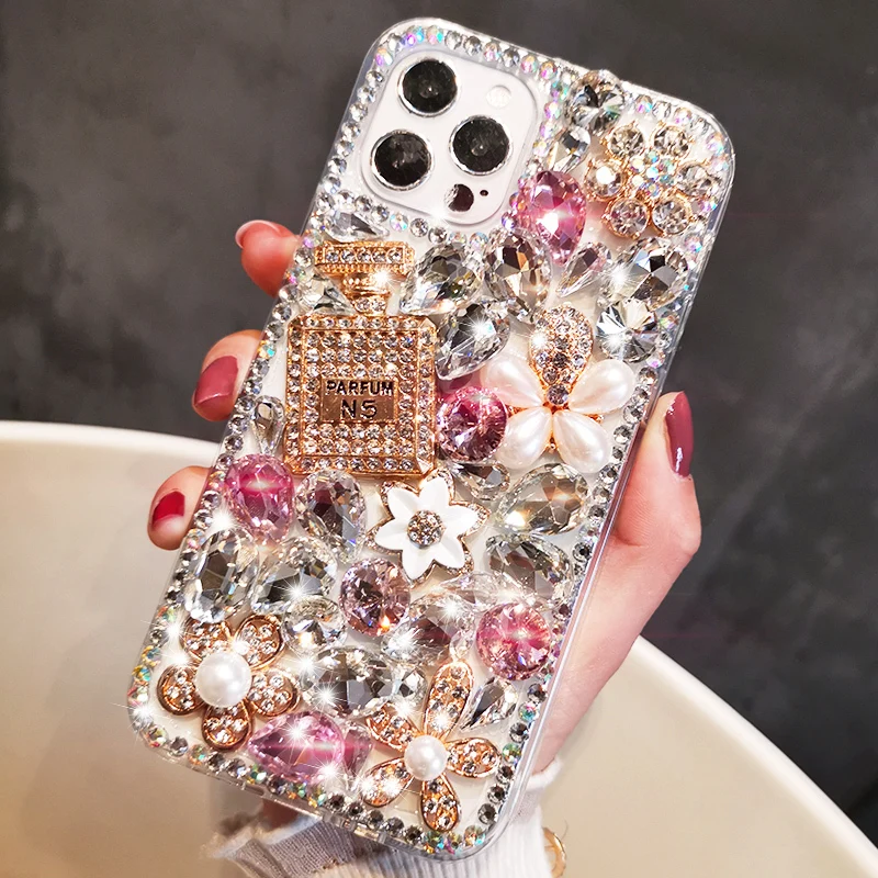 

Luxury Bling Diamond Rhinestone Flower Case For Samsung M10 20 30 40 M10S 30S 60S 70S M21 31 M51 Phone Case Pearl Crystal