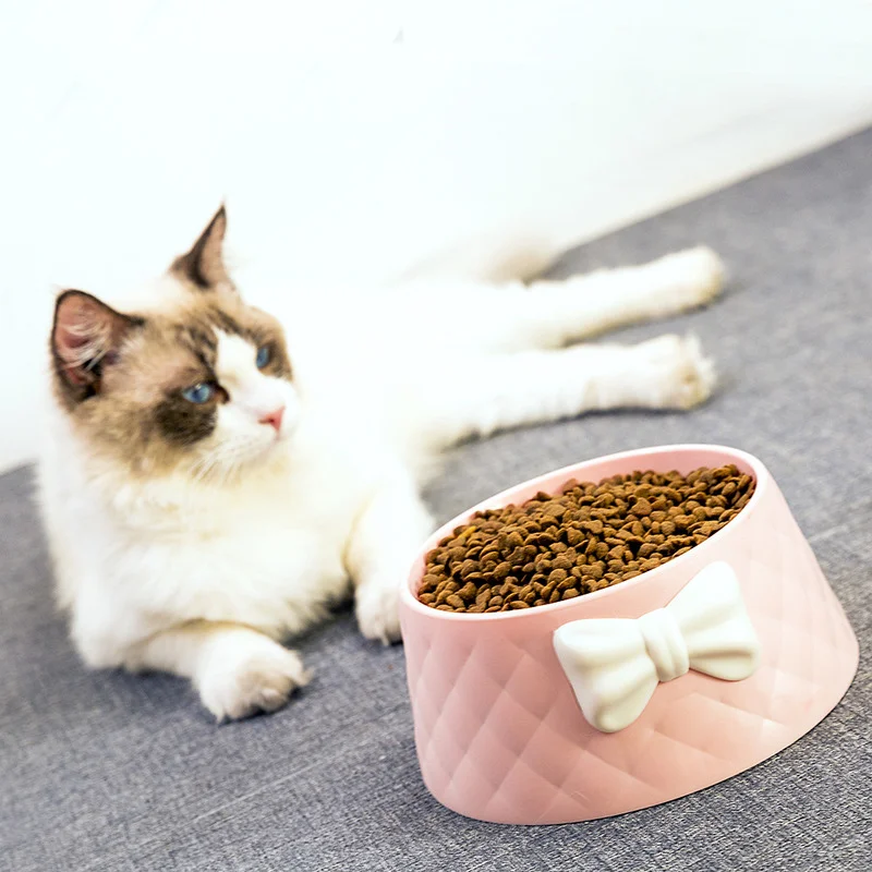 

Pet Dog Food Bowls Cat Feeding Food Bowls Lovely Bowknot Feeder Dish Bowel Bow Cat Bowl Anti Skid Travel Dog Food Water Bowl