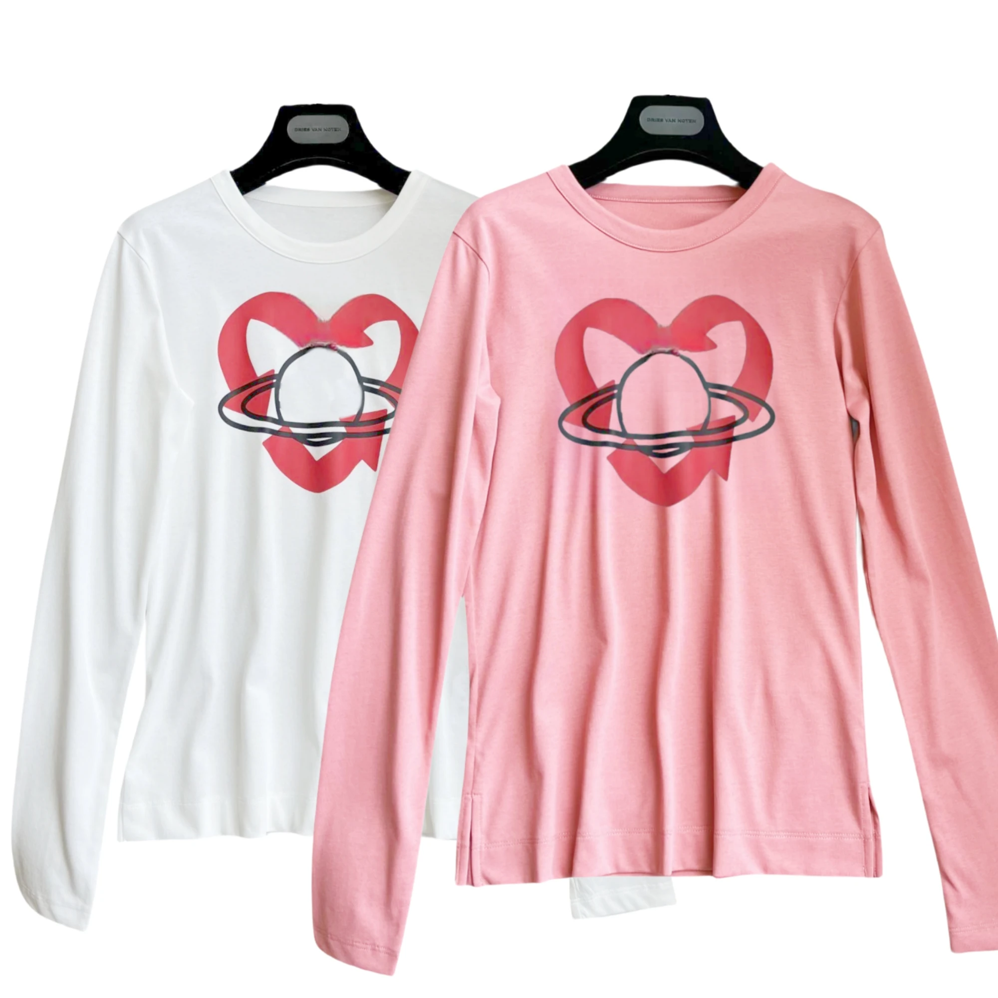 

Megeara Y2K Women Love Long Sleeve T-shirts Luxury Brand Fashion Planet Print White Tshirt