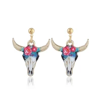 new fashion personality ox horn earrings for women ear nail ethnic style color flower party accessory earrings ear nail
