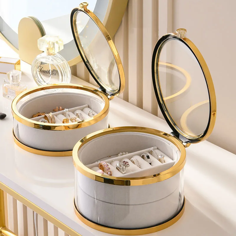 

European Exquisite Storage Jars and Lids Glass Cover Can Dressing Table Double Layer Ring Earring Jewelry Box Cosmetic Jar