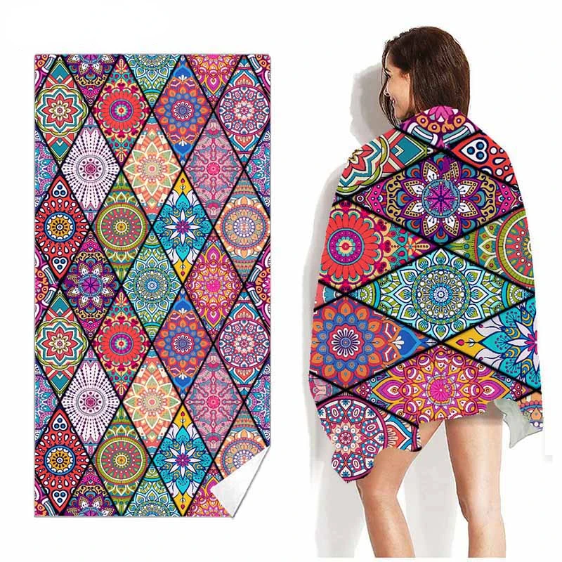 Women Men Microfiber Quick Dry Bath Towels One Side Printed Beach Cover Sand Free Portable Travel Towel