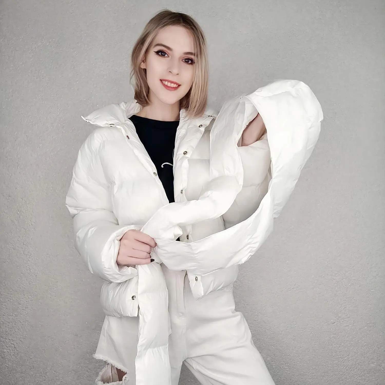 HXJJP Women Thickened Short Hooded Oversize Parkas Puffer Jackets 2022 Winter Long Sleeve Buttons Pockets Female Warm Coat