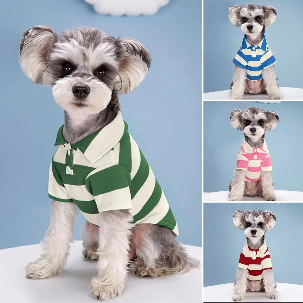 Pet Vest Contrast Color Striped Dog T-Shirt Soft Breathable Summer Doggy Clothes for Bichon Poodle Chihuahua