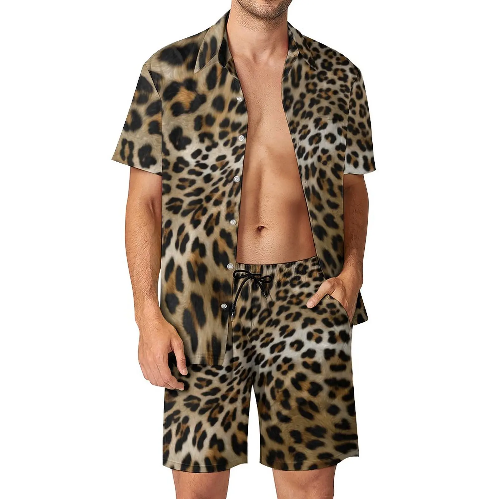 

Animal Skin Print Men Sets Leopard Pattern Streetwear Casual Shirt Set Short Sleeve Custom Shorts Summer Beach Suit Big Size