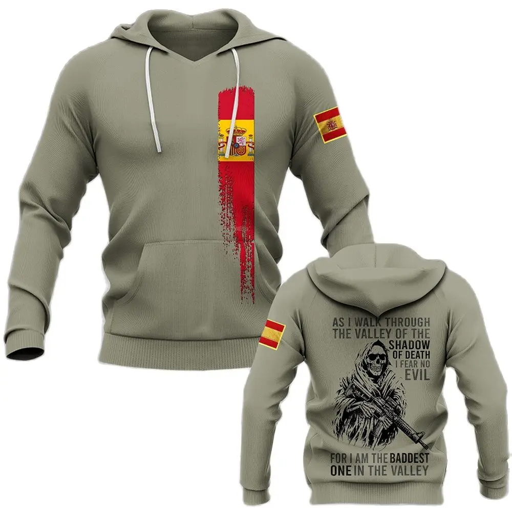 Veterans Men's Hoodie Fall Long Sleeve Top Spain Switzerland Chile Hungary Print Oversized Hooded Pullover Men's Clothing