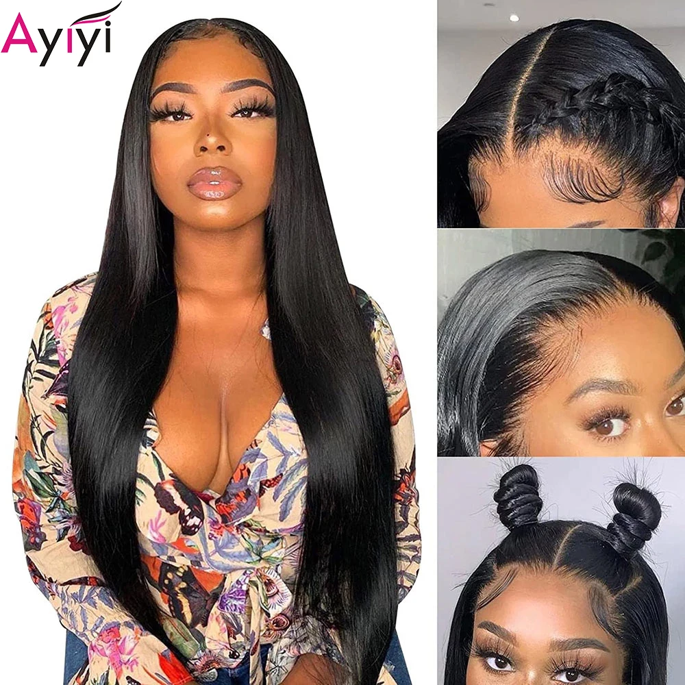 

Ayiyi 30 32 Inch 13x4 Lace Front Wig Cheap Straight Human Hair Wigs Pre plucked With Baby Hair 180% Malaysia Lace Frontal Wig