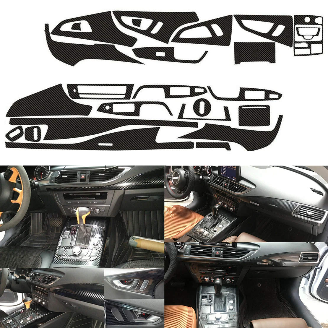 5D Car Interior Dashboard Console Gear Panel Molding Sticker Kit Carbon Fiber Style Fit for Audi A7 2011-2018 Left Hand Drive