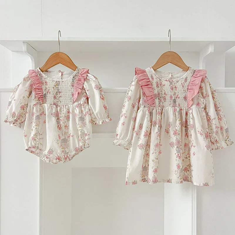 Весенняя одежда для сестры детские платья принцессы детский комбинезон розовая