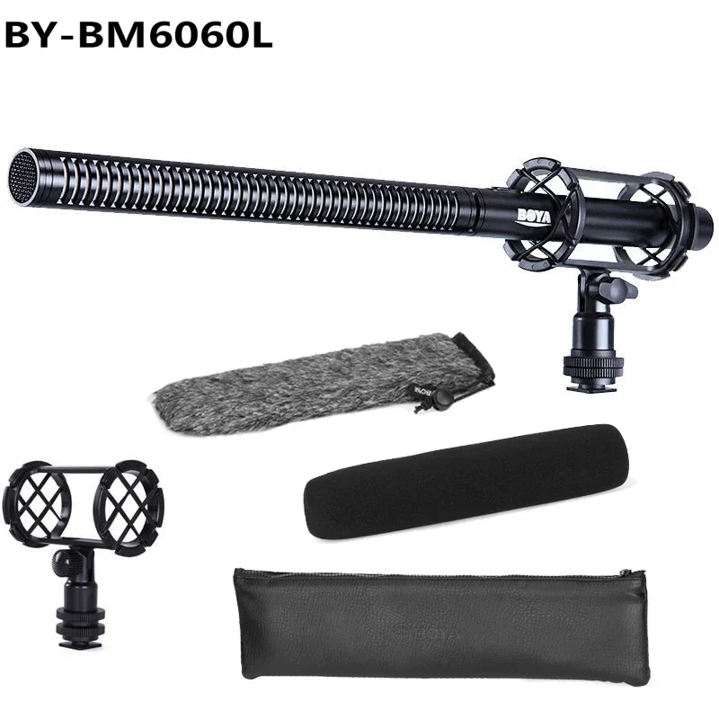 Фото BOYA BY-BM6060L микрофон для видеодомофона с ударным креплением, ветровым экраном, чехлом для цифровой зеркальной камеры Canon Nikon Sony №1
