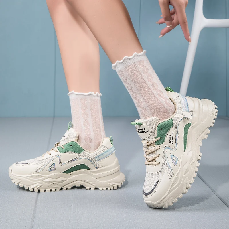 

Plus Size Vulcanized Shoes Women's Height Increase Shoes Breathable Mesh Running Shoes Girls Casual Old Shoes Wear-resistant