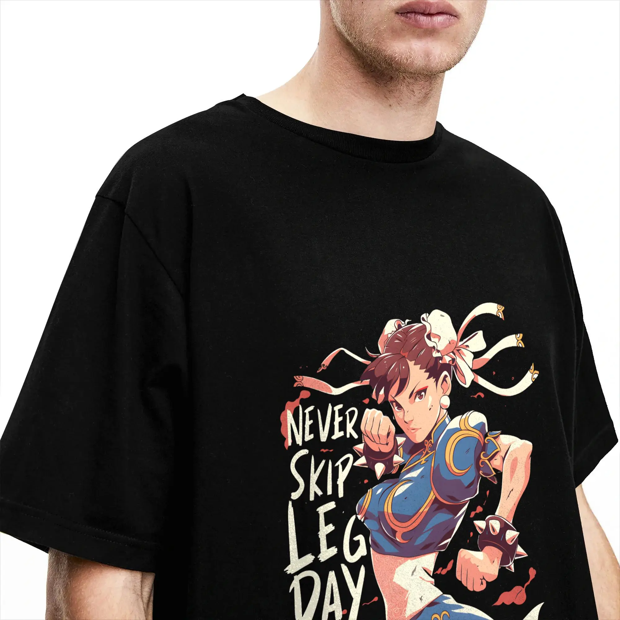 Фото Футболка Chun Li для мужчин, модная мужская футболка из чистого хлопка, футболка с круглым воротником, футболка с короткими рукавами, топы больших размеров №3