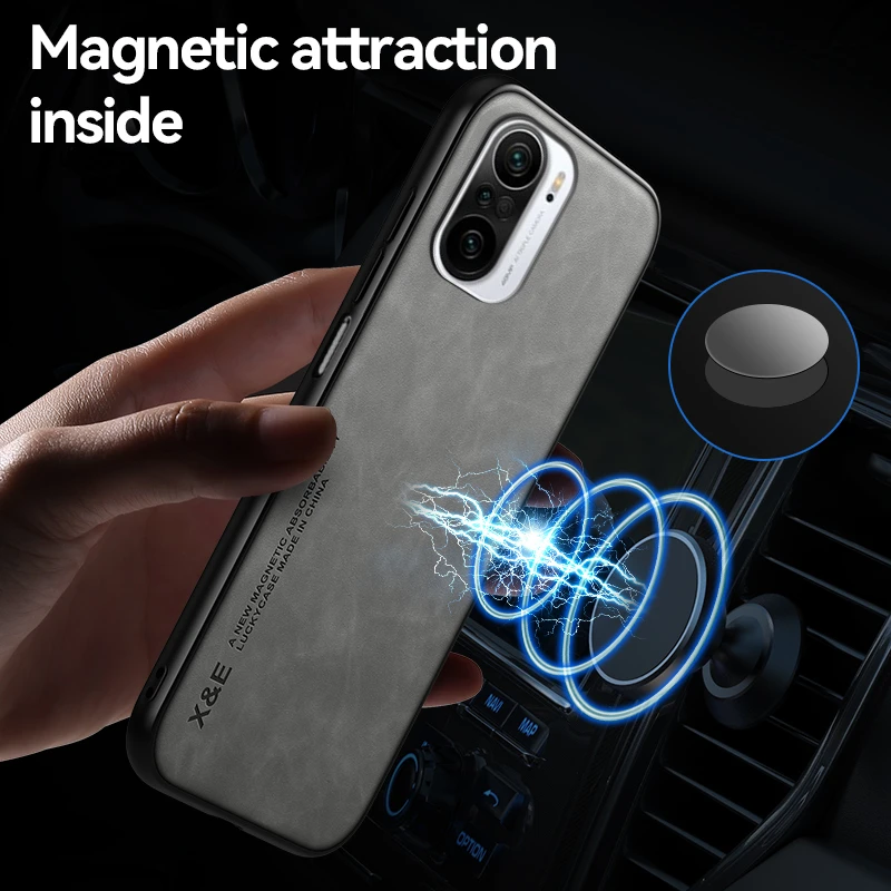 

For PocoF3 Case Car Magnetic Holder Leather Texture Phoen Case for Pocophone Poco Poko Little F3 F 3 3F Soft Silicone Back Cover