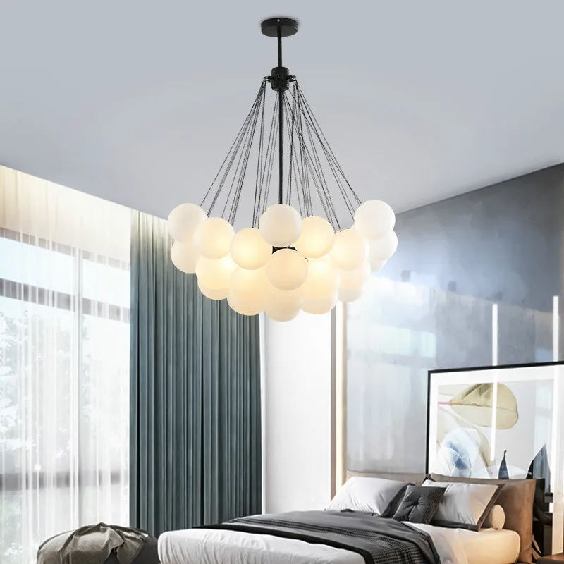 

Bedroom Gold Black Metal E27 Led Chandelier Bedroom Glass Bubbles Led Hanging Chandelier Lighting Led Indoor Suspend Lamp