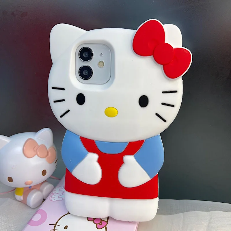 3D Stereoscopic Sanrio Hello Kitty Phone Case for IPhone 14 13 12 11 Pro Max Mini X XR XS MAX 7 8Plus Silicone Soft Back Cover