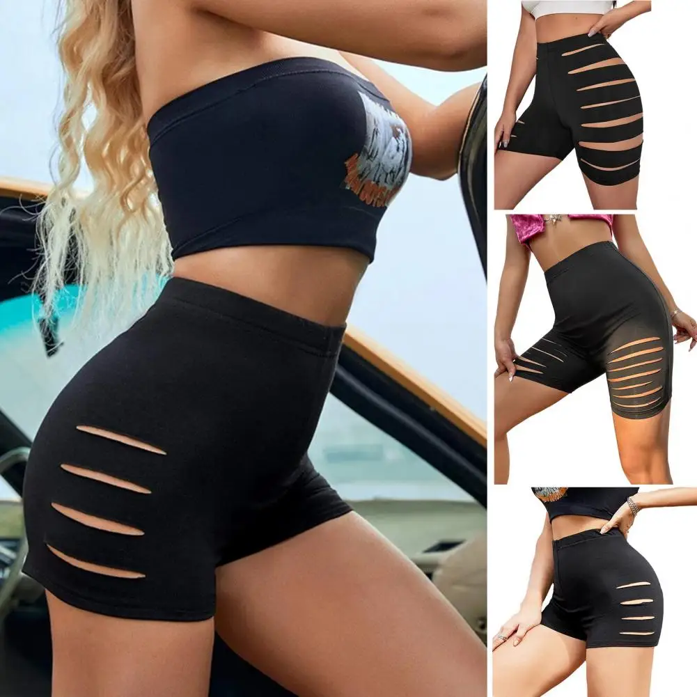

Women's Shorts Elastic Waistband Tummy Control Hip Lifting Tight Shorts Side Hollow High-Waist Women Sport Shorts Gym Clothing