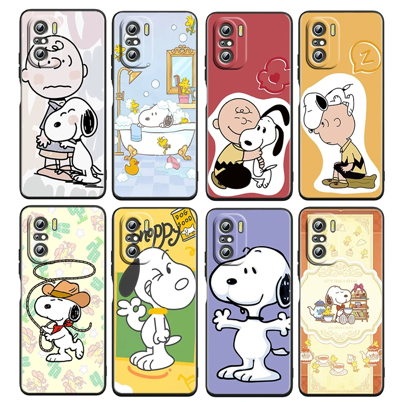 

Cute Snoopy Warm Puppy For Xiaomi Redmi K50 K40 Gaming K30 K20 Pro 5G 10X 9T 9C 9A TPU Soft Black Phone Case Cover Fundas Coque