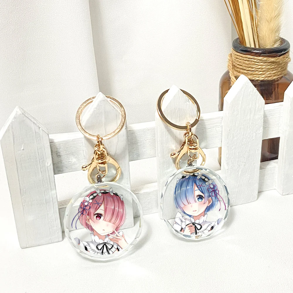 

Re:Life in a different world from zero Rem Transparent Crystal Keychain Cosplay Acrylic Figure Keyring 2187 Kids Collection Toy