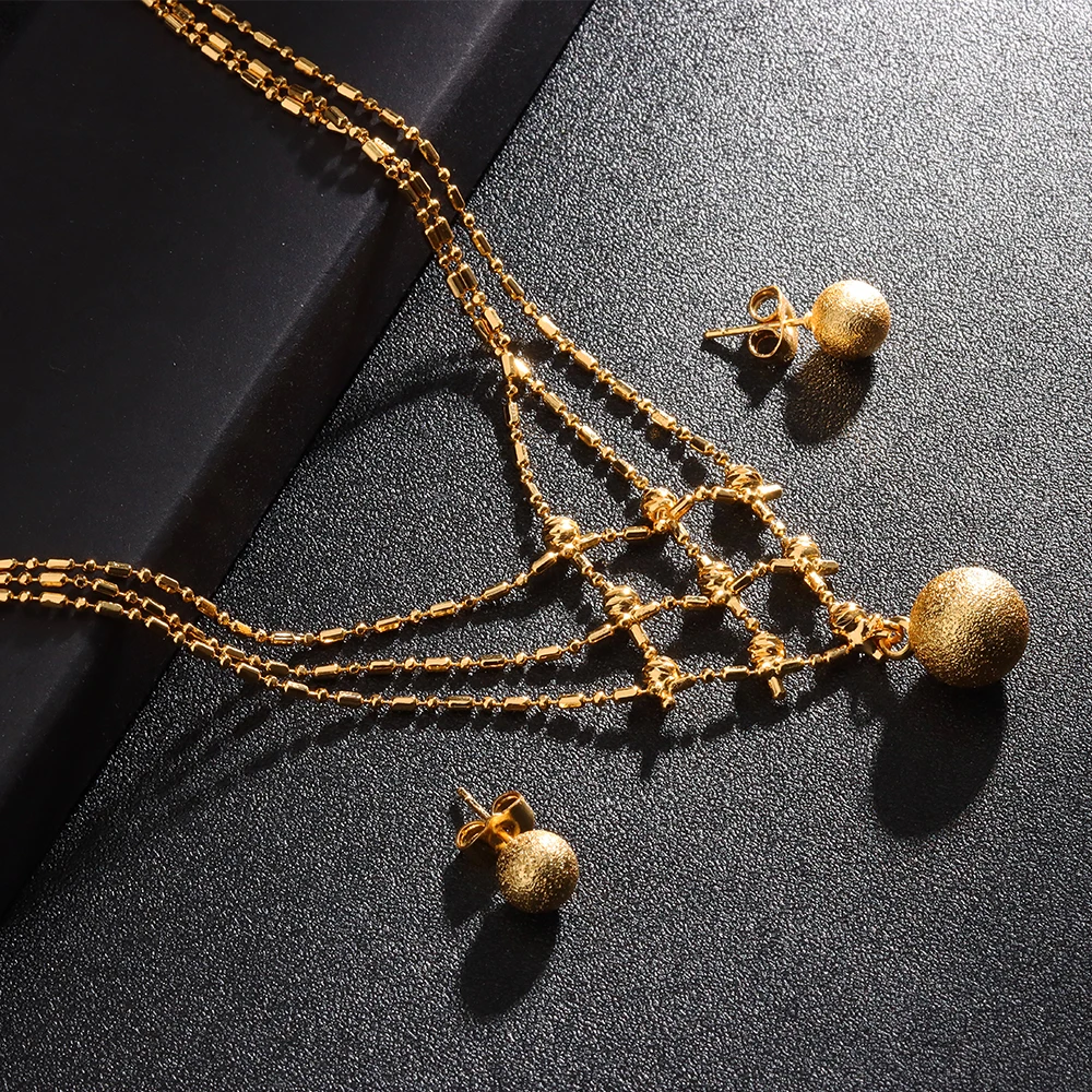 

Golden Necklace Earrings for Women Dubai Fashion Jewelry New Classical Copper Jewelry Sets Wedding Accessories Party Gift