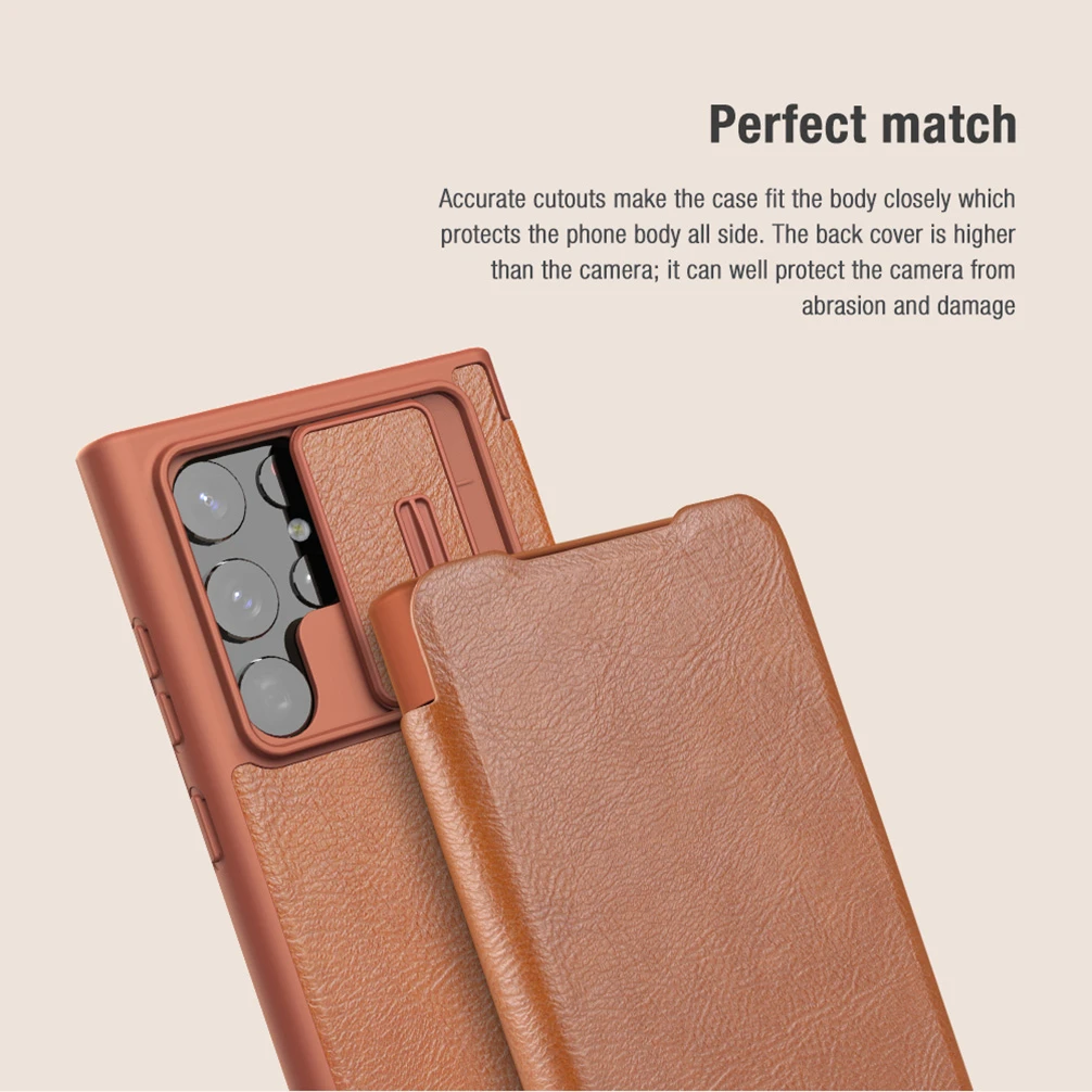 For Samsung Galaxy S22 Ultra Case NILLKIN Leather Qin Pro Flip Wallet Bag TPU+PC Cover For Samsung S22+ Plus Slide Camera Case