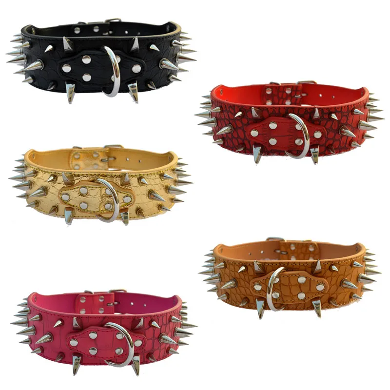 

Large Dog Pet Collar Crocodile Pattern Wolf Teeth Pointed Nail Necklace Pet Collar Rivet Pet Accessories