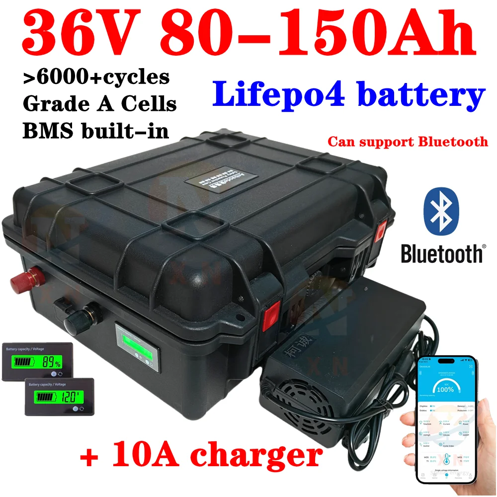 Фото XN 36V LiFepo4 100Ah 80Ah 120Ah 150Ah с Bluetooth BMS 12S на система солнения на барбекю con elica a motore Управление №1