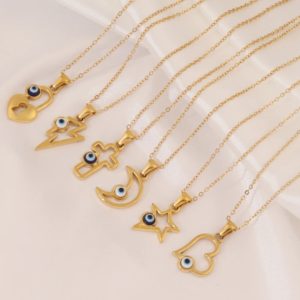 Цепочка с подвеской в виде сердца и глаза из нержавеющей стали 316L