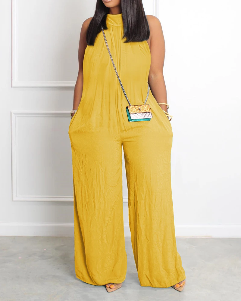Loose Jumpsuit For Women‘s Clothing Sleeveless Pocket Detail Wide Leg Jumpsuit 2023 Playsuit Outfit Overalls