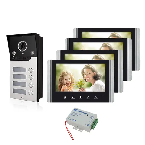4-проводная 7-дюймовая фотокамера с видеозвонком для квартиры с 2/3/4 кнопками для семейной системы HD видеодомофона