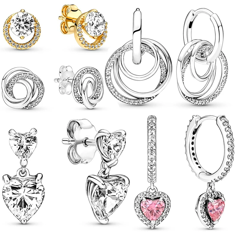 

925 Sterling Silver Earring Sparkling Round Halo Heart Hoop Earrings For Women Making Wedding Party Engagement Jewelry Gift