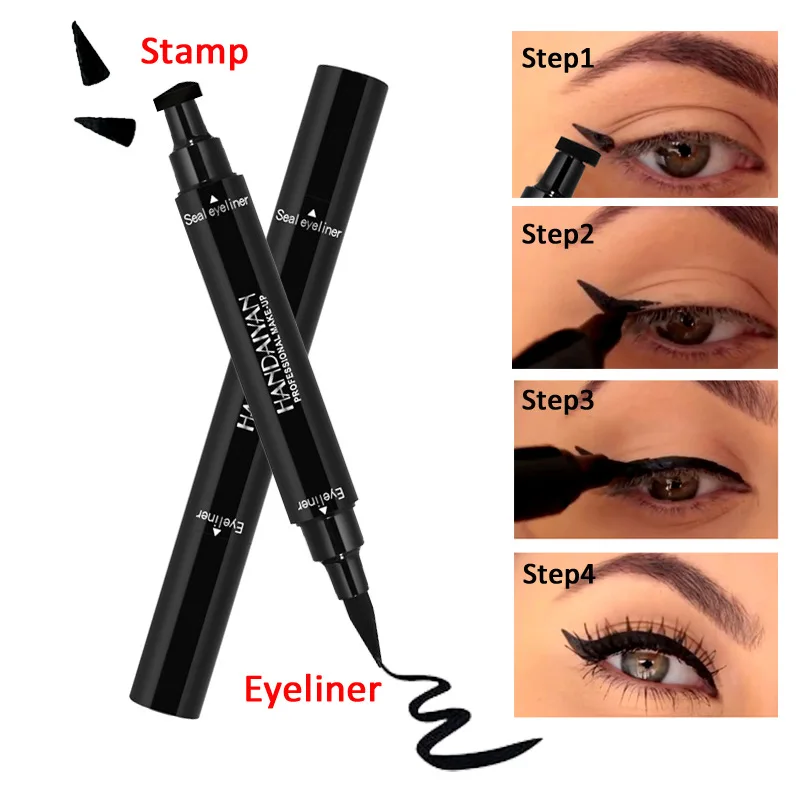 

Popular Eye Makeup 2 In 1 Black Waterproof Double Head Triangle Seal Eyeliner Pen Cosmetics