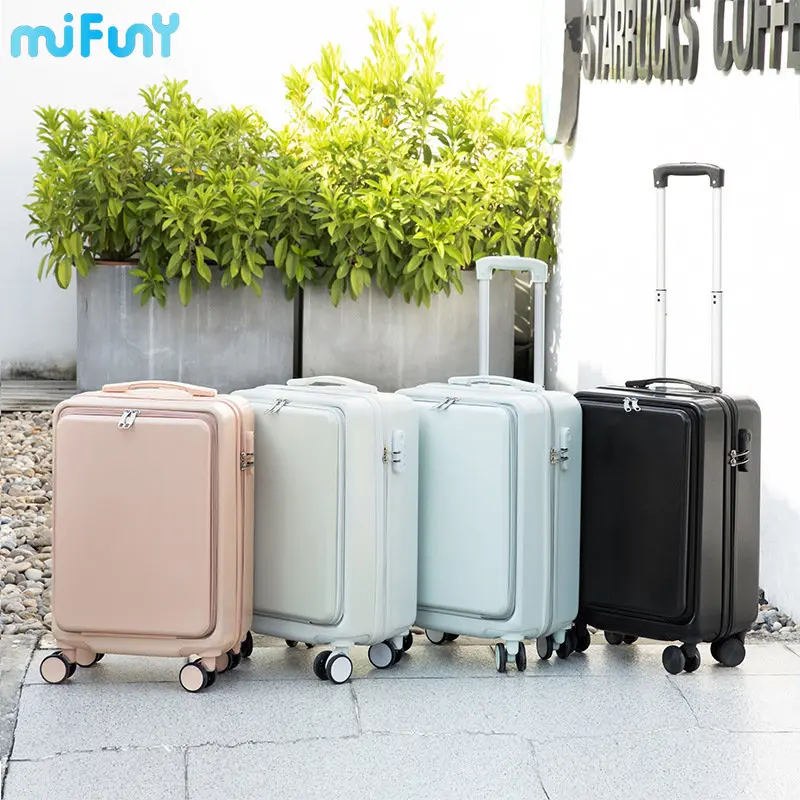 MiFuny Rolling Luggage Carry on Luggage with Wheels Front Open Boarding Suitcase Side Open Pull Rod Case Business Travel Trolley