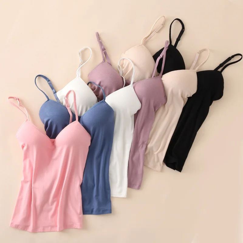 

Camisole With Chest Pad One Piece Undershirt Without Steel Ring Ladies Undershirt In Shelf Bra Adjustable Spaghetti Strap Top
