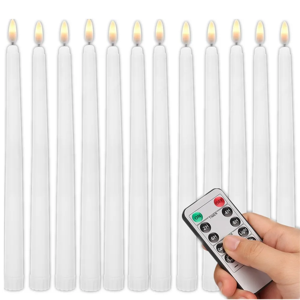 

12/24Pcs Timer Remote LED Taper Candlesticks Plastic Flameless Warm White 11 inch Battery Powered Candles for Wedding Home Decor