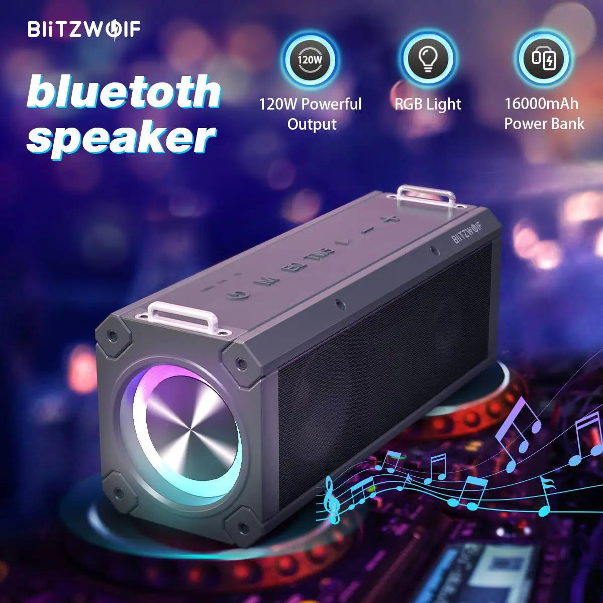 BlitzWolf BW-WA3 PRO 120W мощная колонка с 2 сабвуферами беспроводная Bluetooth 5.0 16000mAh двойная