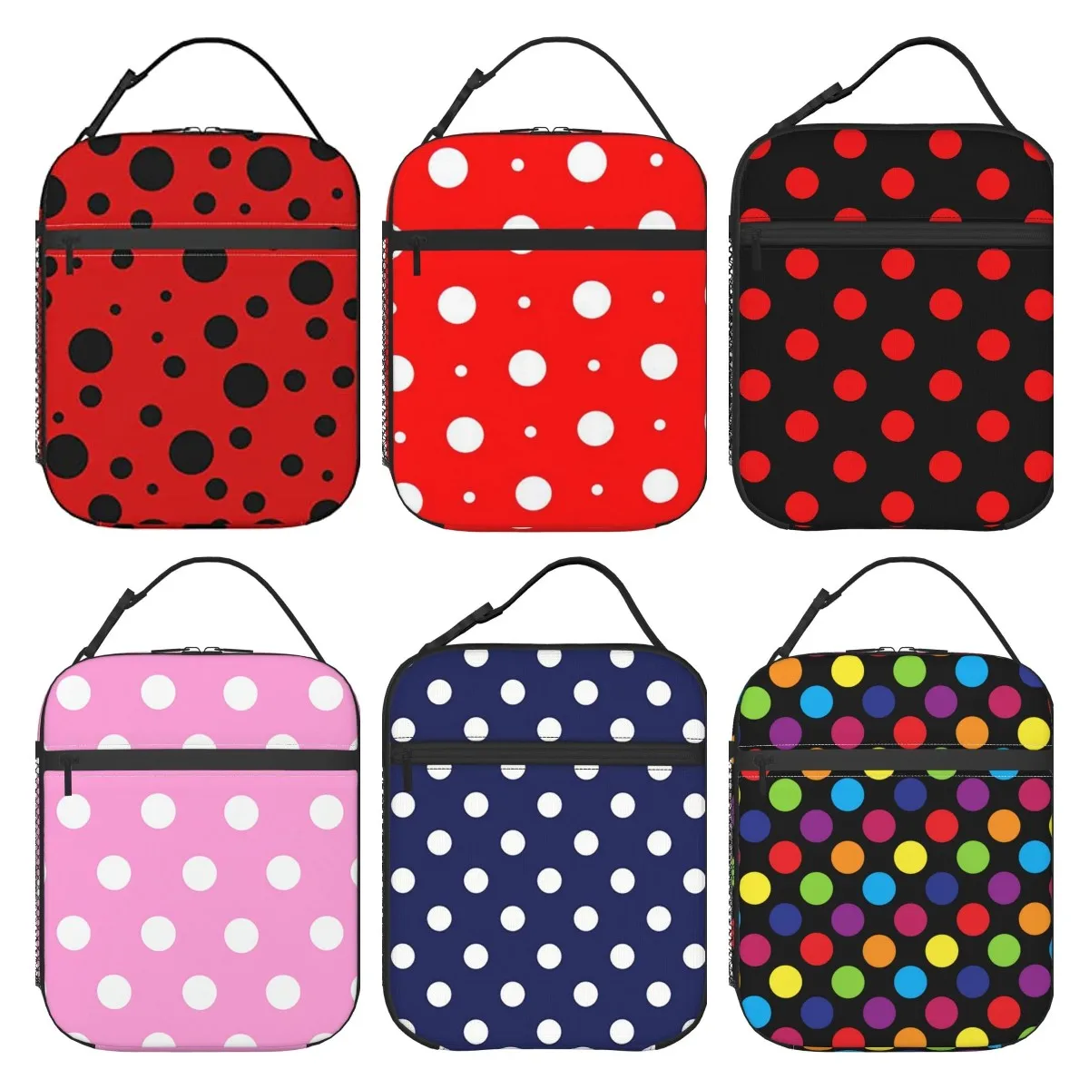

Портативная ланч-Божья коровка в черный и красный горошек, изолированный Ланч-бокс, многоразовые охлаждающие тоуты для женщин, мужчин, взрослых, девочек, для работы