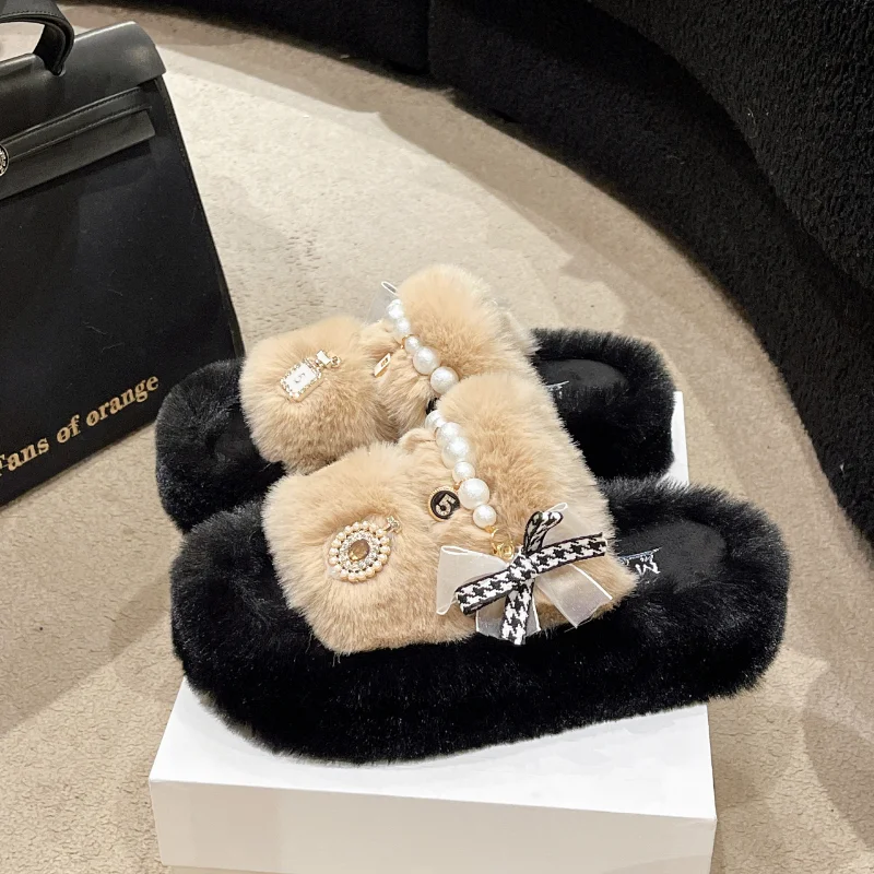 Зимние пушистые тапочки для женщин 2023 домашняя меховая обувь Удобная плюшевая на