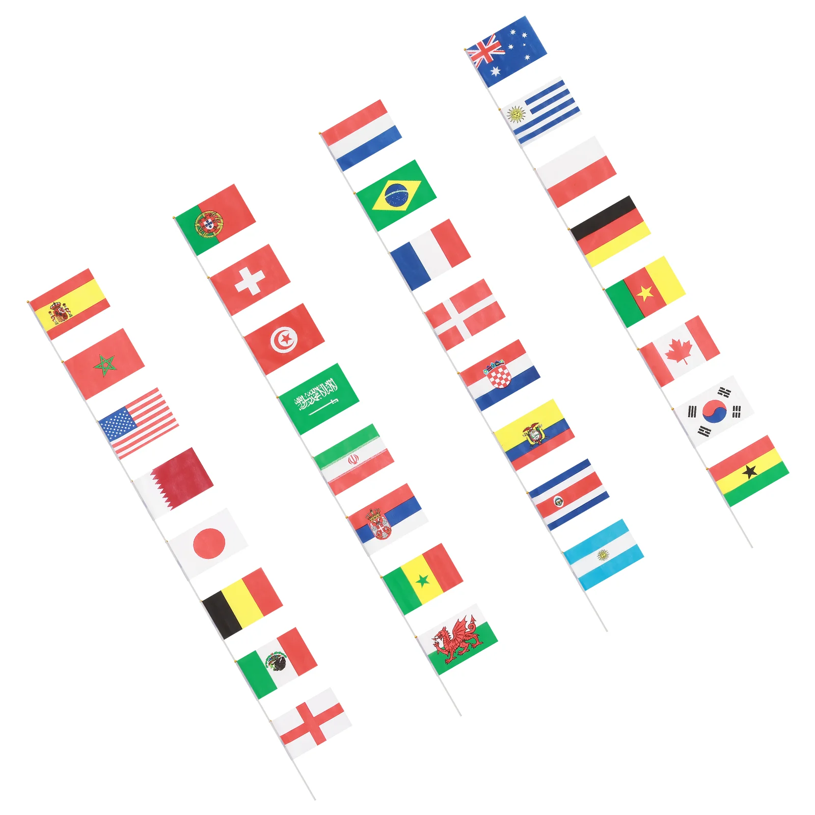 

32PCS Hand Held Small National Flag On Stick International World Country Stick Flags Banners for Bar Party Decoration
