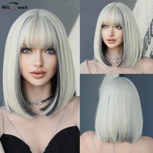 Imported Light Blonde Bob Wigs for Women Short Platinum Wig with Bangs Natural Fashion Synthetic Wig Daily Pa