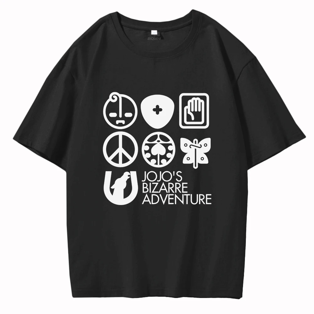 

JoJo Bizarre Adventure T Shirt Men Logo Funny Print 2022 Summer Japanese Anime Oversized Tops 100% Cotton Unisex Harajuku Casual