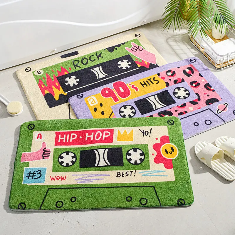 

Retro Cassette Funny Carpet Floor Mat No-Silp Bath Mat Entrance Door Mat Bedroom Rug Area Beside Mat Super Absorbent Kitchen Mat