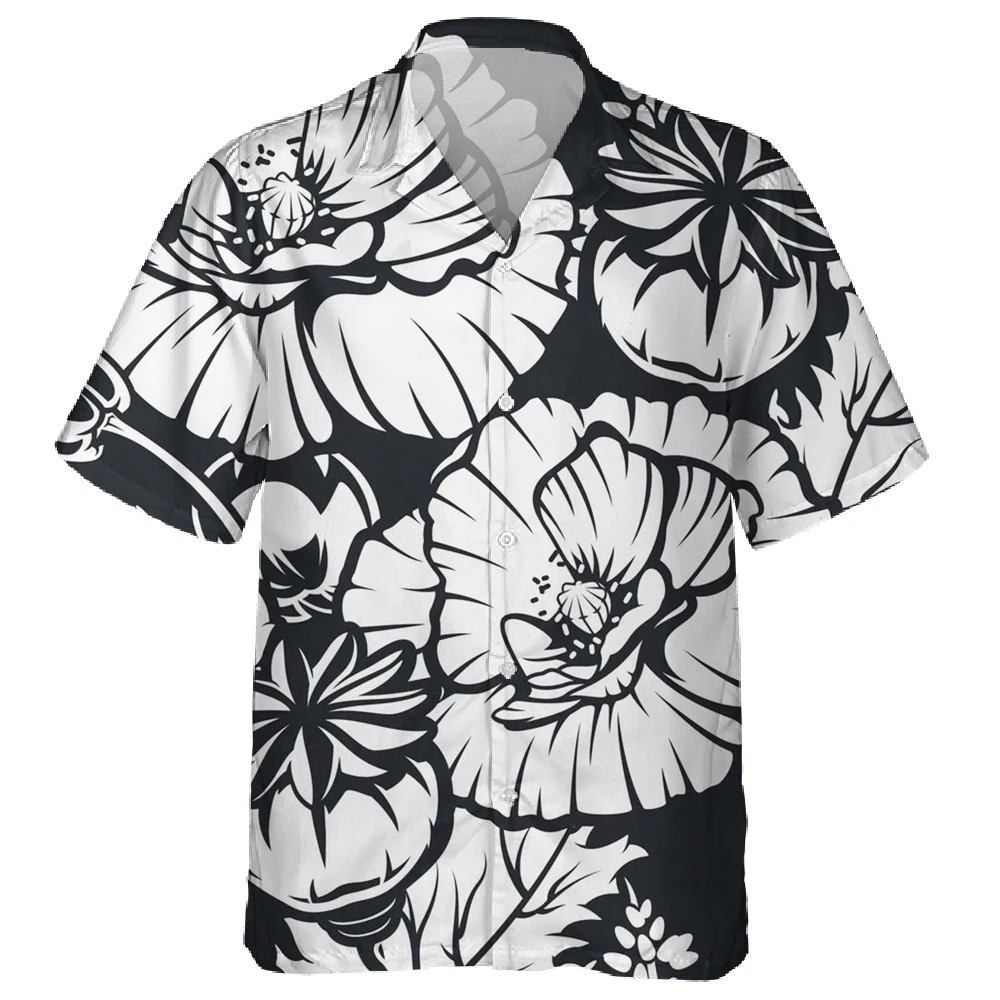 Jumeast 3D Black Mens Shirts Floral Print Pattern Hawaiian Short Sleeve Oversized Shirt For Men Casual Single Breasted Blouses