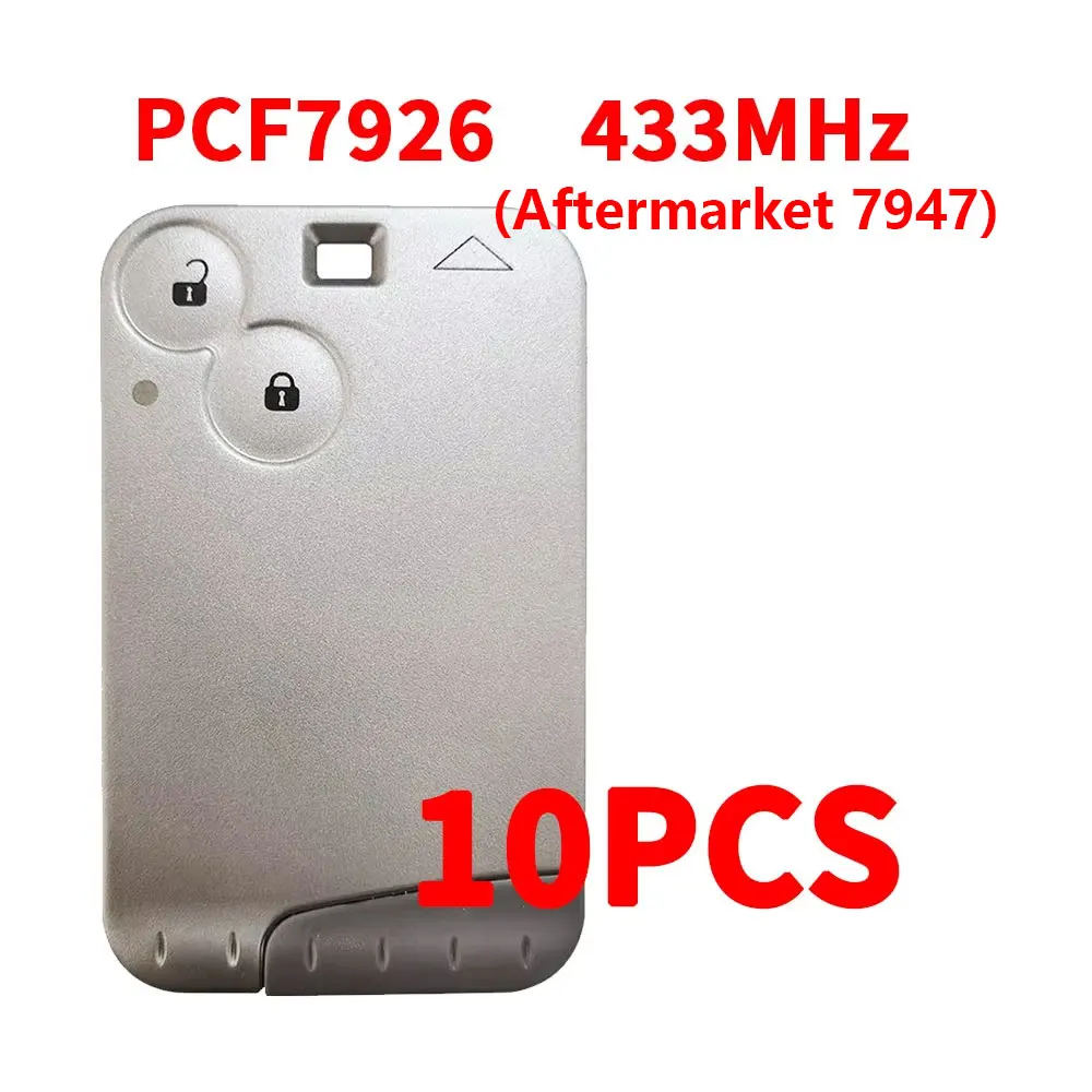 

XNRKEY 2 кнопки, 10 шт., ключ для смарт-карты PCF7926 (универсальный послемарка 7947), чип 433 МГц, без слов, без логотипа, серое лезвие для Renault Laguna