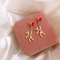 2022 cute ins style adorable heart cubic bear earrings for lady 925 silver needle daily bright stud women earring bright eardrop