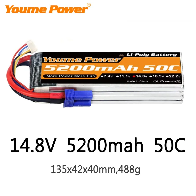 Youme 4S Lipo батарея 14 8 V 5200mah 50C XT60 T TRX XT90 XT150 EC3 EC5 для RC вертолет Самолет Лодка